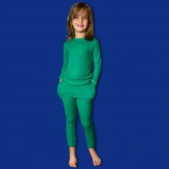 Muse Threads Wholesale Little Humans Emerald Waffle Long Sleeve PJ Set