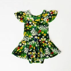 Muse Threads Little Humans Wildflowers Ruffle Cap Sleeve Leotard Dress