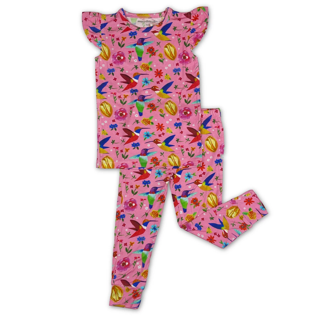 Muse Threads Little Humans Hummingbird Floral Ruffle Cap Sleeve PJ Set 3 Muse Threads Little Humans Hummingbird Floral Ruffle Cap Sleeve PJ Set