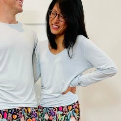 Muse Threads Ice Blue Women's Long Sleeve Lounge V-Neck Big Humans