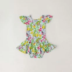 Muse Threads Lemon Sakura Ruffle Cap Sleeve Leotard Dress