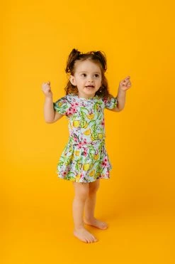 Muse Threads Lemon Sakura Ruffle Cap Sleeve Leotard Dress