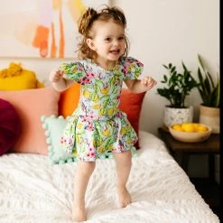 Muse Threads Lemon Sakura Ruffle Cap Sleeve Leotard Dress