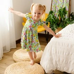 Muse Threads Lemon Sakura Ruffle Cap Sleeve Skater Dress