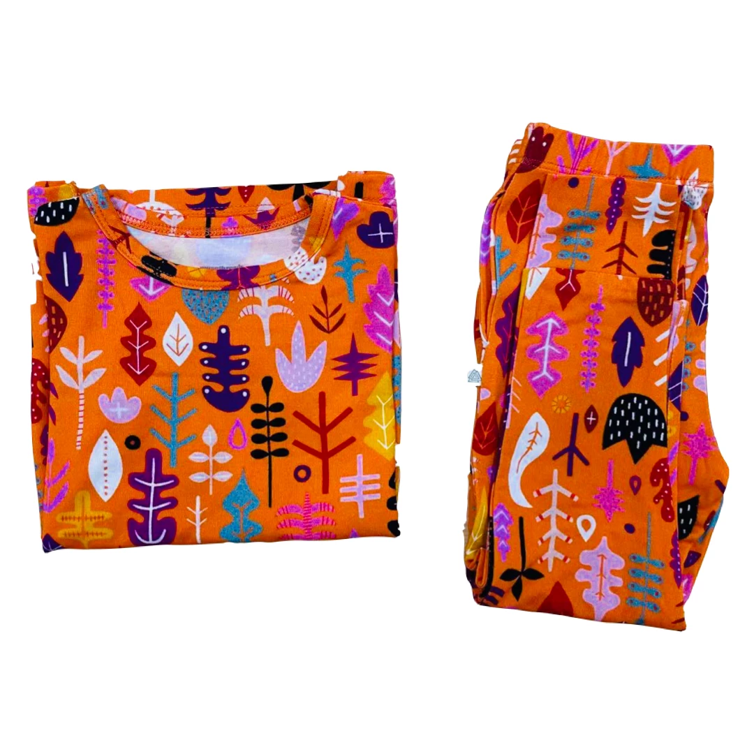 Muse Threads Little Humans Pumpkin Leaves Long Sleeve PJ Set 4 Muse Threads Little Humans Pumpkin Leaves Long Sleeve PJ Set