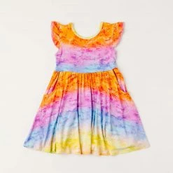 Muse Threads Rainbow Sherbet Ruffle Cap Sleeve Skater Dress