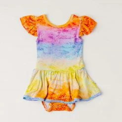 Muse Threads Little Humans Rainbow Sherbet Ruffle Cap Sleeve Leotard Dress