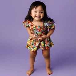 Muse Threads Little Humans Floral Tiger Ruffle Cap Sleeve Leotard Dress