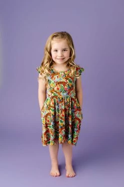 Muse Threads Floral Tiger Ruffle Cap Sleeve Skater Dress