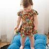 Muse Threads Little Humans Floral Tiger Ruffle Cap Sleeve Leotard Dress