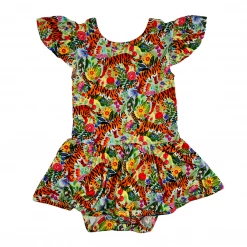 Muse Threads Little Humans Floral Tiger Ruffle Cap Sleeve Leotard Dress