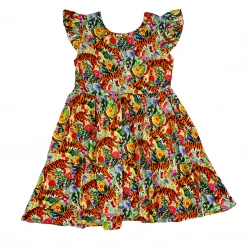 Muse Threads Floral Tiger Ruffle Cap Sleeve Skater Dress