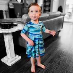 Muse Threads Misty Malibu Mountains Half Sleeve Skater Dress