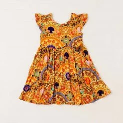 Muse Threads Sunshine Mandala Ruffle Cap Sleeve Skater Dress