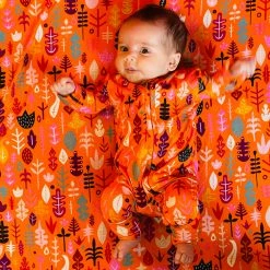 Muse Threads Little Humans Pumpkin Leaves Zip Convertible Footie
