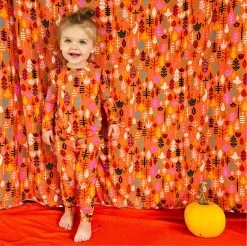 Muse Threads Little Humans Pumpkin Leaves Long Sleeve PJ Set