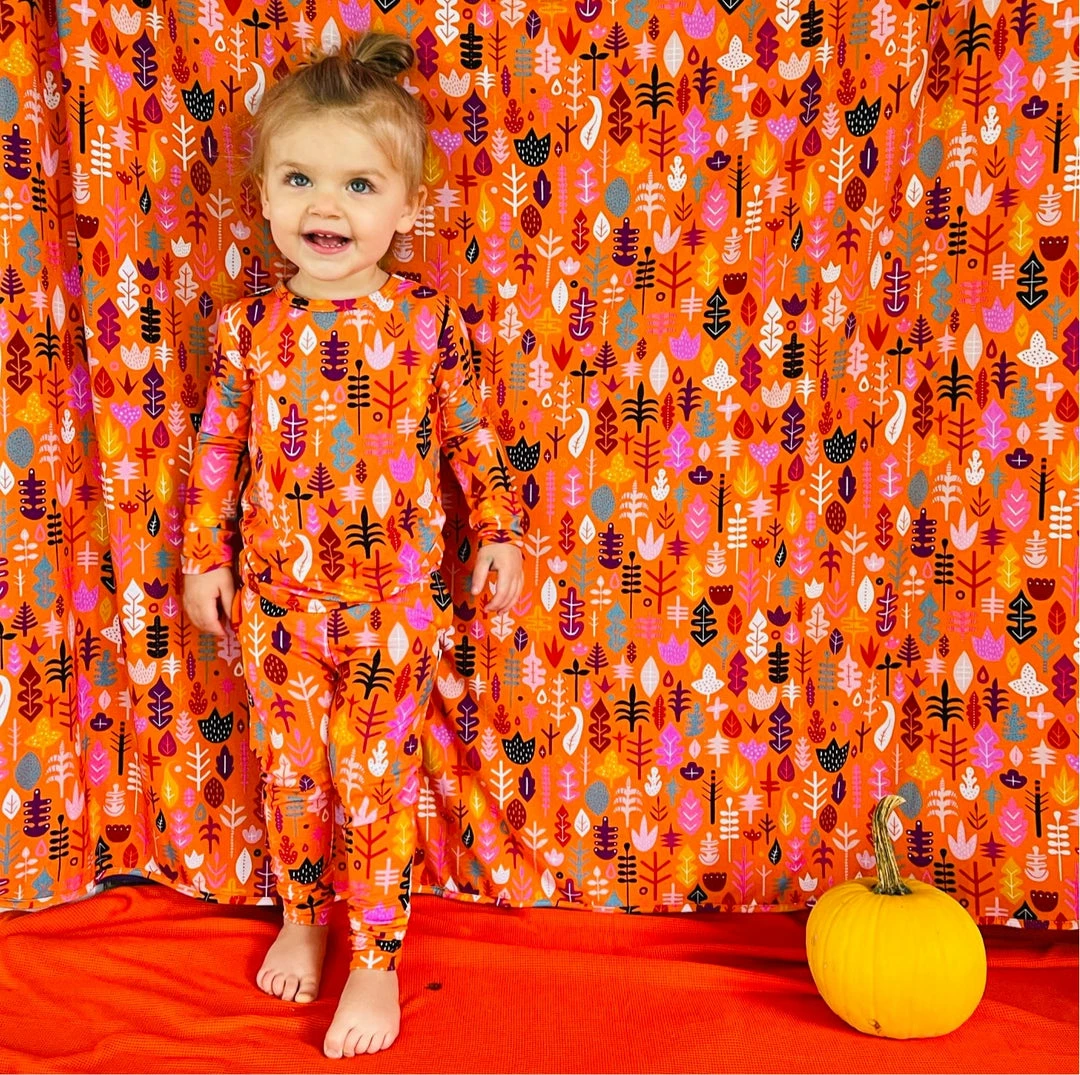 Muse Threads Little Humans Pumpkin Leaves Long Sleeve PJ Set 3 Muse Threads Little Humans Pumpkin Leaves Long Sleeve PJ Set